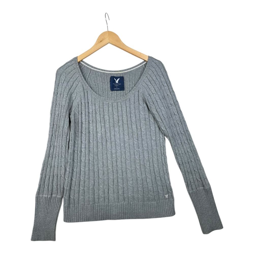 American Eagle Cable‎ Knit Crewneck Sweater size Large Grey